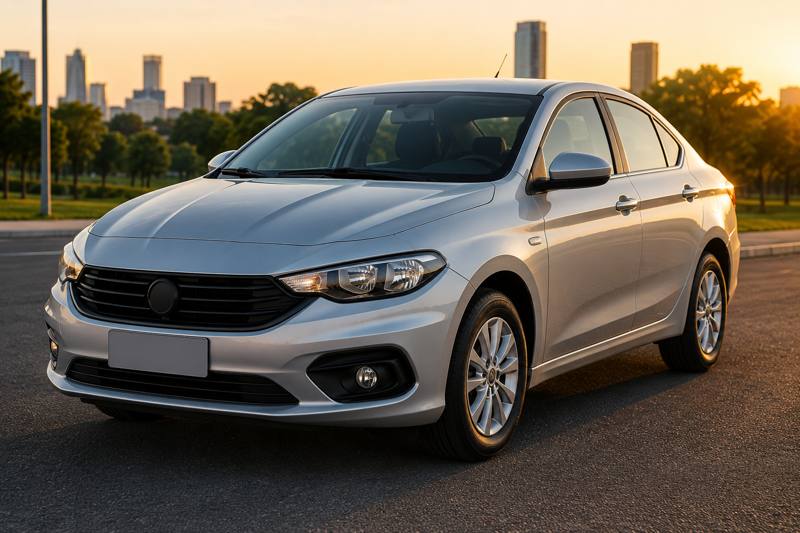 Carro sedan prata moderno, exemplo de veículo financiado pela Up!